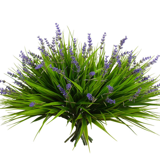 alyptus 12 Bundles Artificial Plants Outdoor Fake Monkey Grass with Flowers for Pot UV Resistant Plant Decor for Window Garden Patio Hanging Planter Pathway Front Porch (Grass with Flowers)