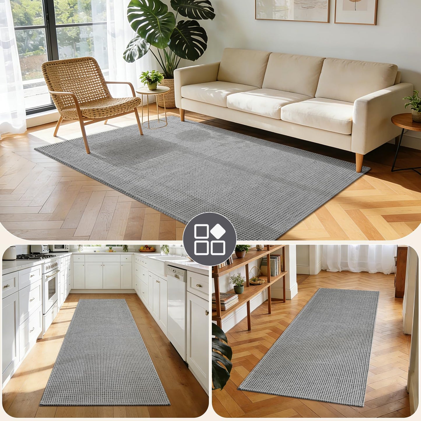 QiCaiJia Washable Runner Rug - 2x6 Rug Runners for Hallways Non Slip, Woven Kitchen Rugs, Stain Resistant Soft Entryway Rugs for Living Room Laundry Bathroom Indoor Door Mat (2'x6', Grey)