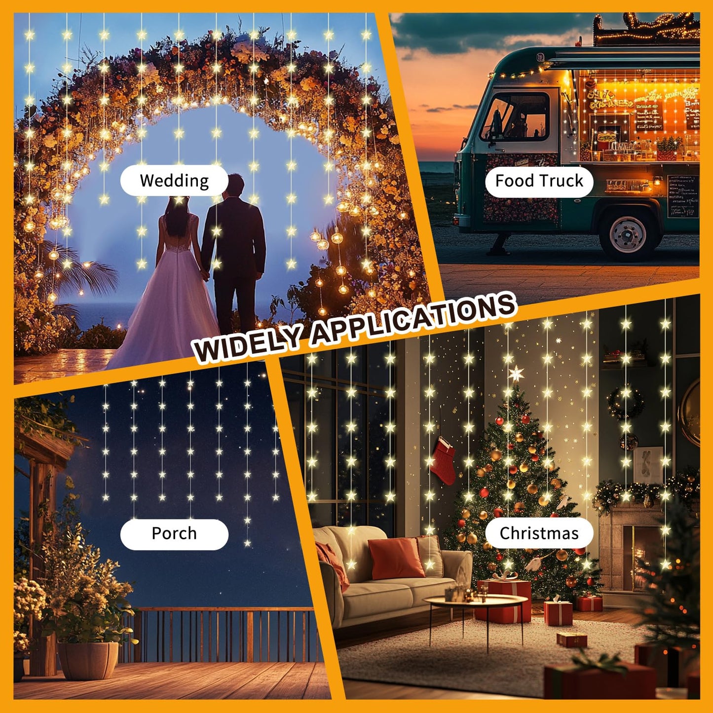 Patioman Star Curtain Lights, Warm White Window Lights 70 Stars Hanging Light with Remote Fairy Led Twinkle String Lights Home Bedroom Wall Ceiling Décor for Christmas, Wedding, Party, Birthday