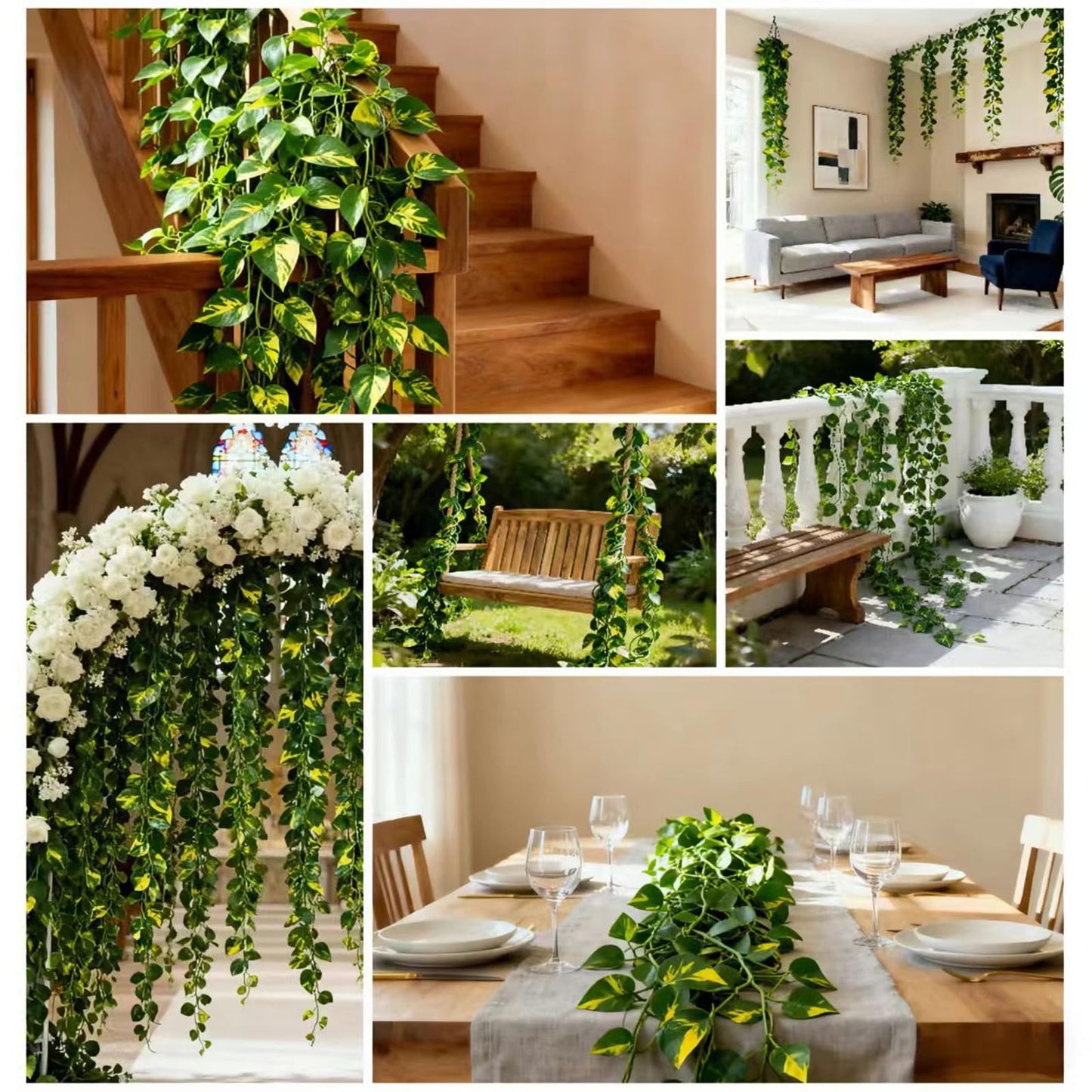 Jangmont Fake Vines for Room Decoration Artificial Ivy Garland Hanging Vines Faux Vines Decor for Wall Bedroom Outdoors Garden Wedding Office Patio (Pothos-Lesves, 12PCS 84FT)