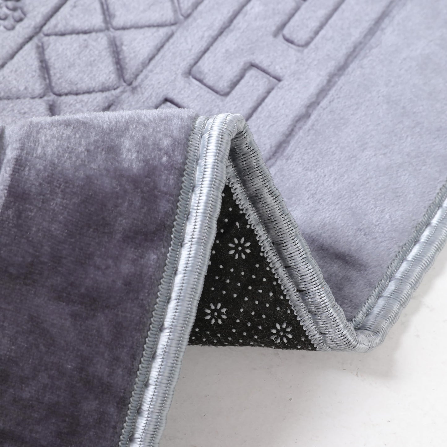 Prayer Rug Muslim Mat Islamic - Thick Prayer Rug Sajadah for Kids Men Women with Islam Prayer Beads for Eid Travel Ramadan, Soft and Luxury (Gray)