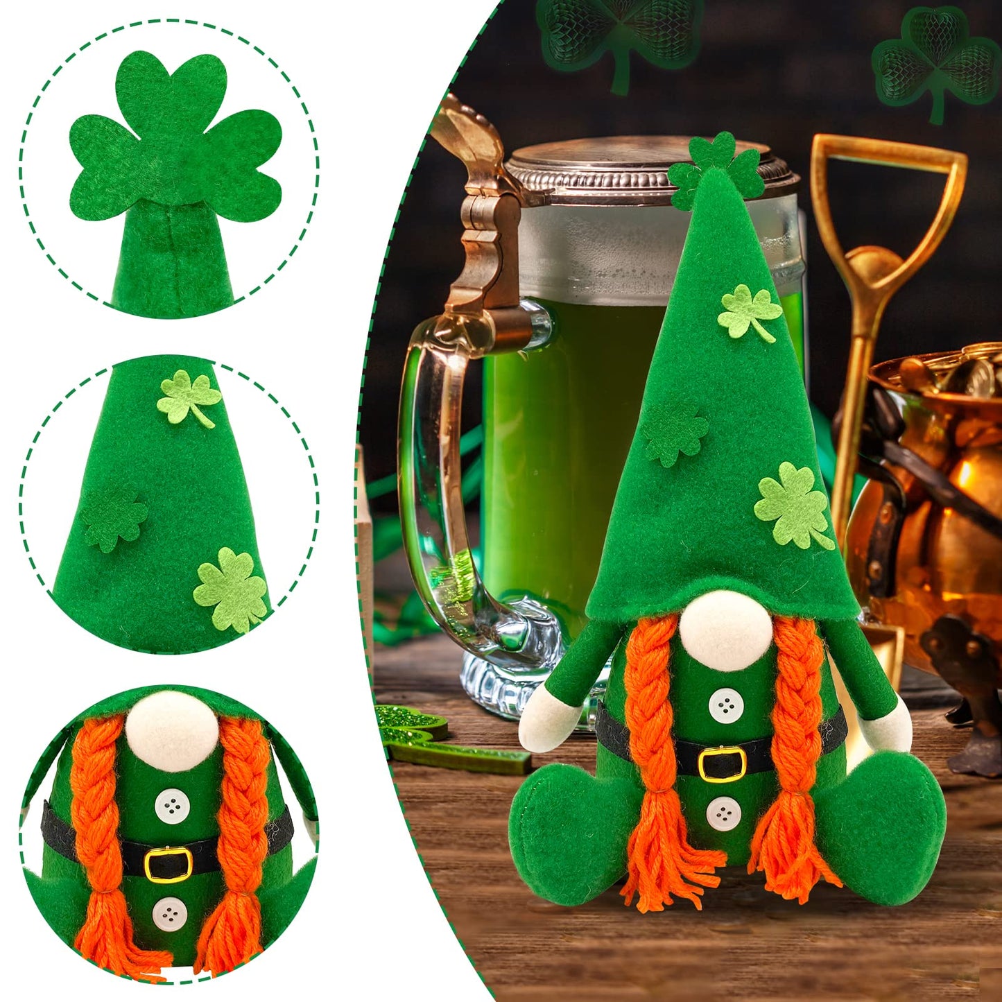 St Patricks Day Decorations - St Patricks Day Decor - Leprechaun Stuffy Doll, St Patrick's Day Plush Shamrock Gnomes Decorations for Home, Office - St. Patricks Day Table Centerpiece - Irish Gifts