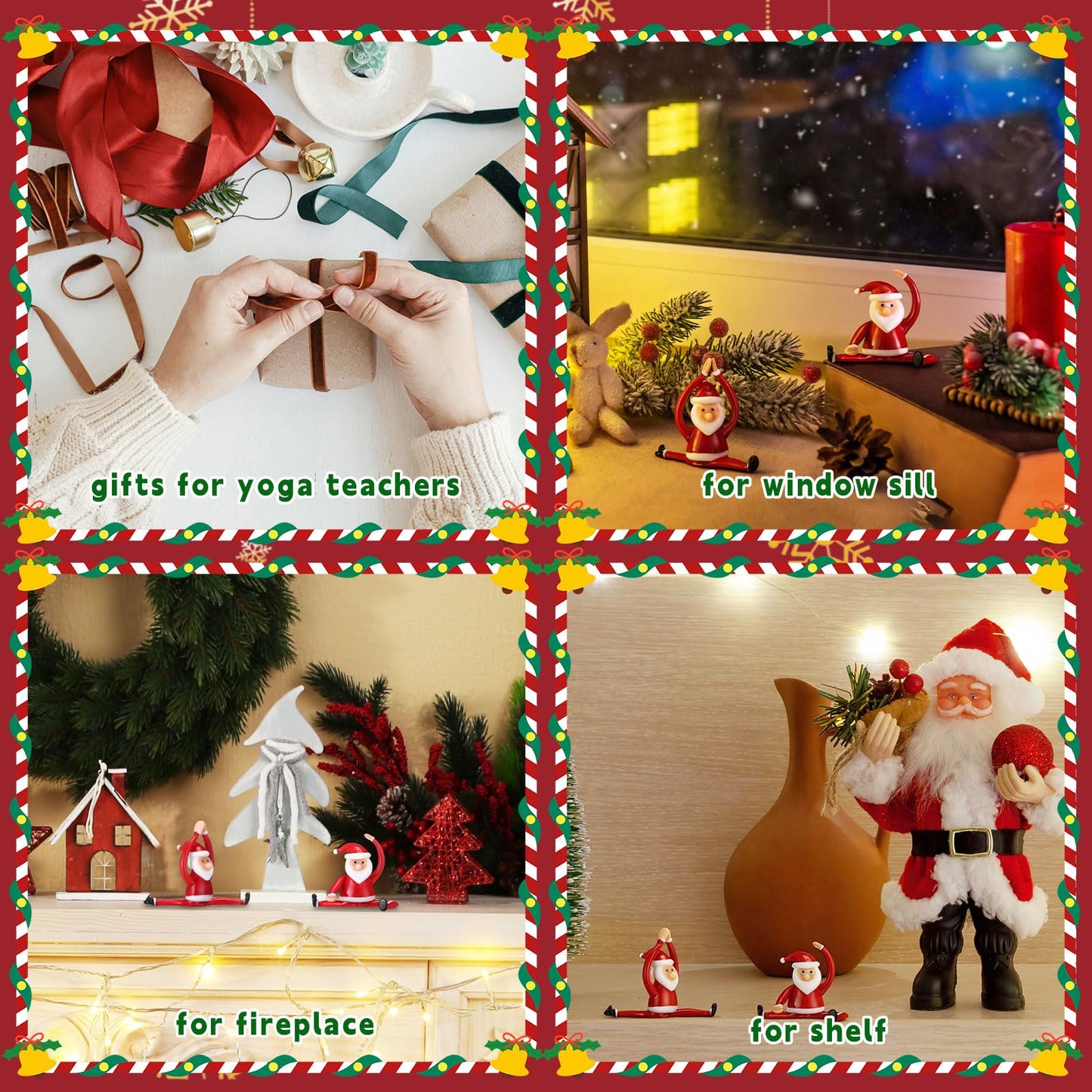 Teecyhooo 2 Pcs Christmas Mini Santa Claus Decorations Glass Yoga Santa Figurines Ornament Funny Christmas Table Sign for Employee Home Office Tabletop Desk Computer Monitor Gift