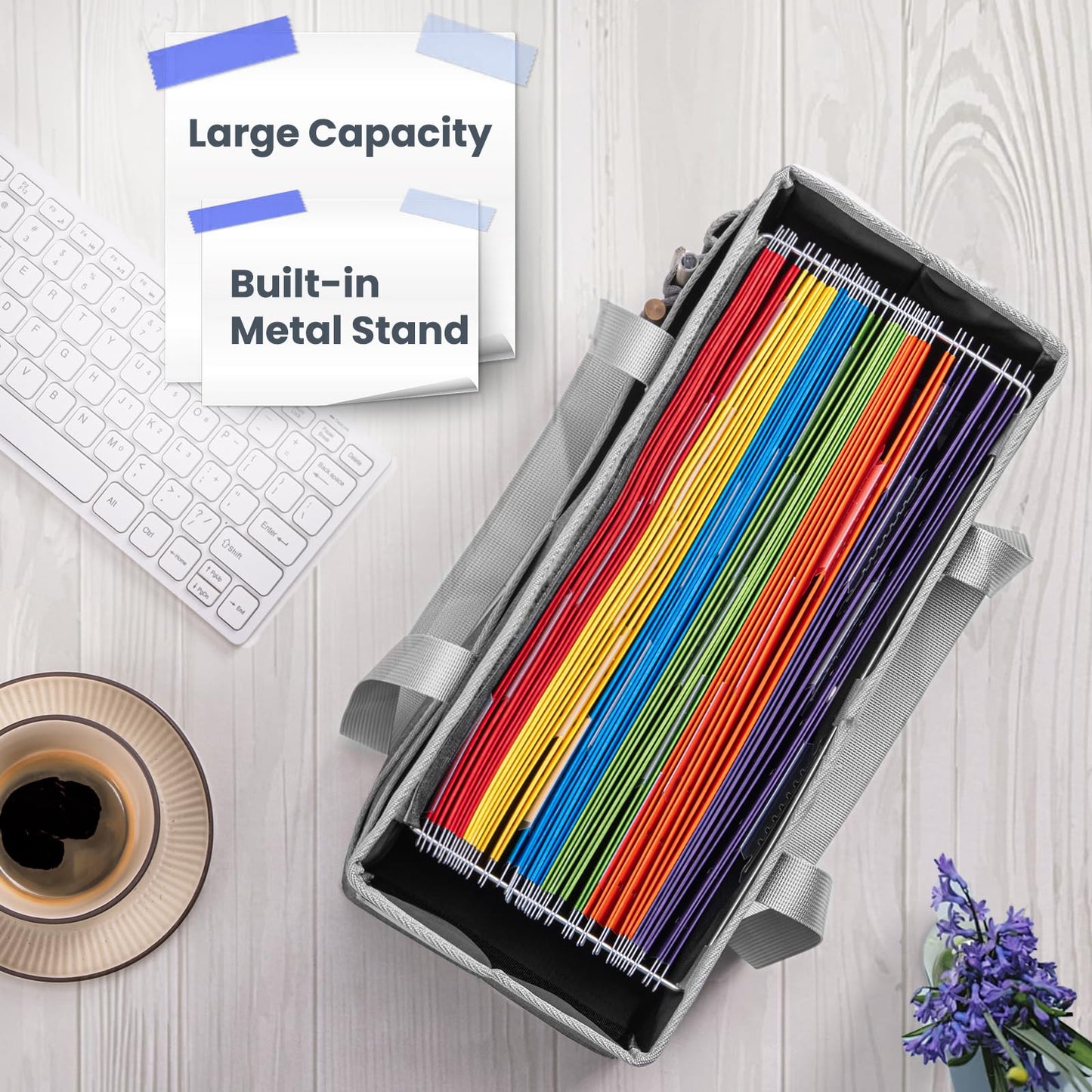 UNICITII File Organizer Box, Portable Tote Bag Hanging Filing Box Desktop File Folder Document Storage Organizer with Pockets and Handles