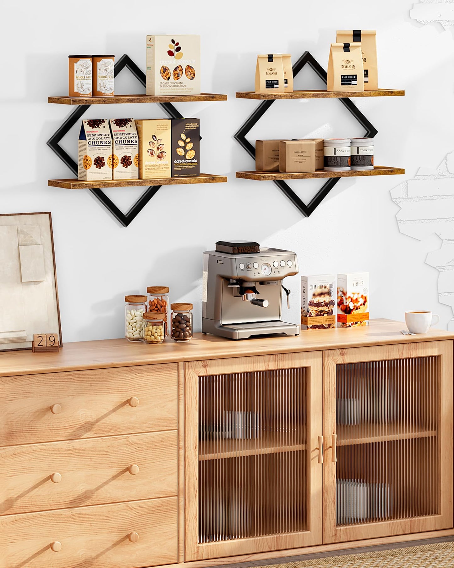 CHOEZON Floating Shelves, Set of 2 Wall Shelves, 2-Tier Hanging Shelves, Wall Shelf Set of 2, Wall Mounted Shelves, for Living Room, Bedroom, Kitchen, Office, Study, Rustic Brown TBJ01P2BF