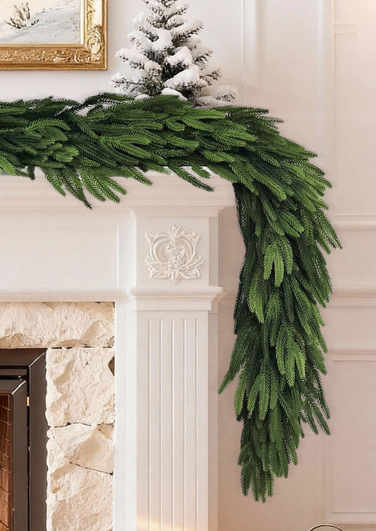 6 Ft Extra Full Christmas Garland Delux Real Touch Norfolk Pine Garland Christmas Decorations Lush Realistic Greenery Garlands for Mantle, Table, Stair, Railing, Fireplace Indoor Outdoor Holiday Decor