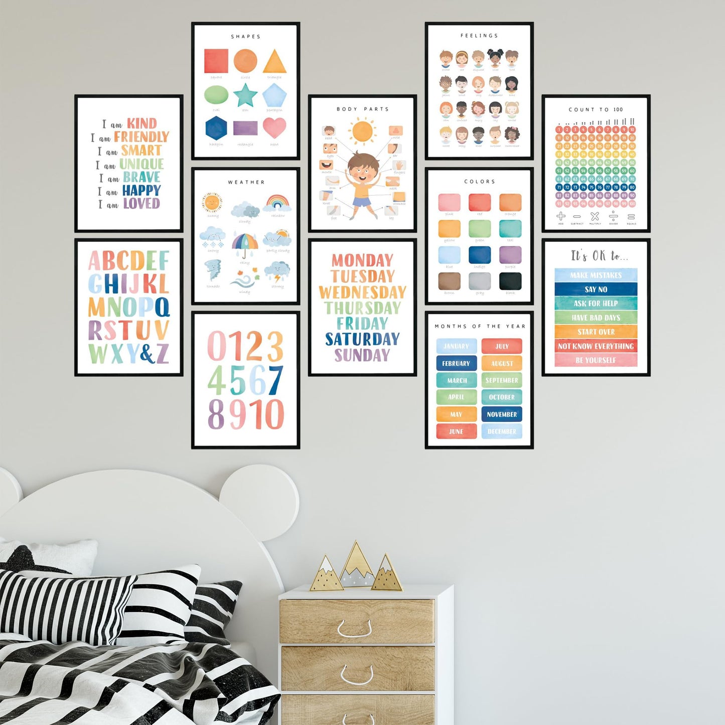 BigWig Prints Educational Posters for Toddlers - Learning Posters for Toddlers 1-3, Montessori Room Essentials, Montessori Wall Decor, Learning Signs for Wall, Preschool - Unframed Set of 12 (8x10)