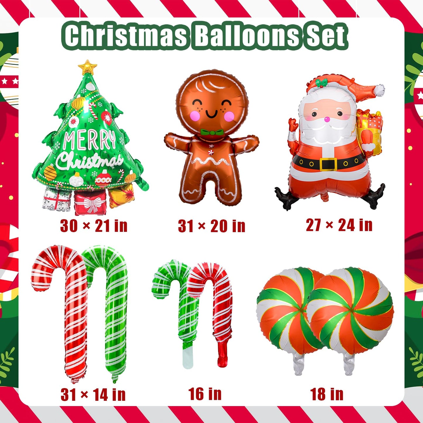 Gingerbread Man & Santa Foil Party Balloons, Merry Christmas Balloons, Christmas Balloons for New Year Eve Holiday Festival Birthday Party Decorations (Santa & Gingerbread)