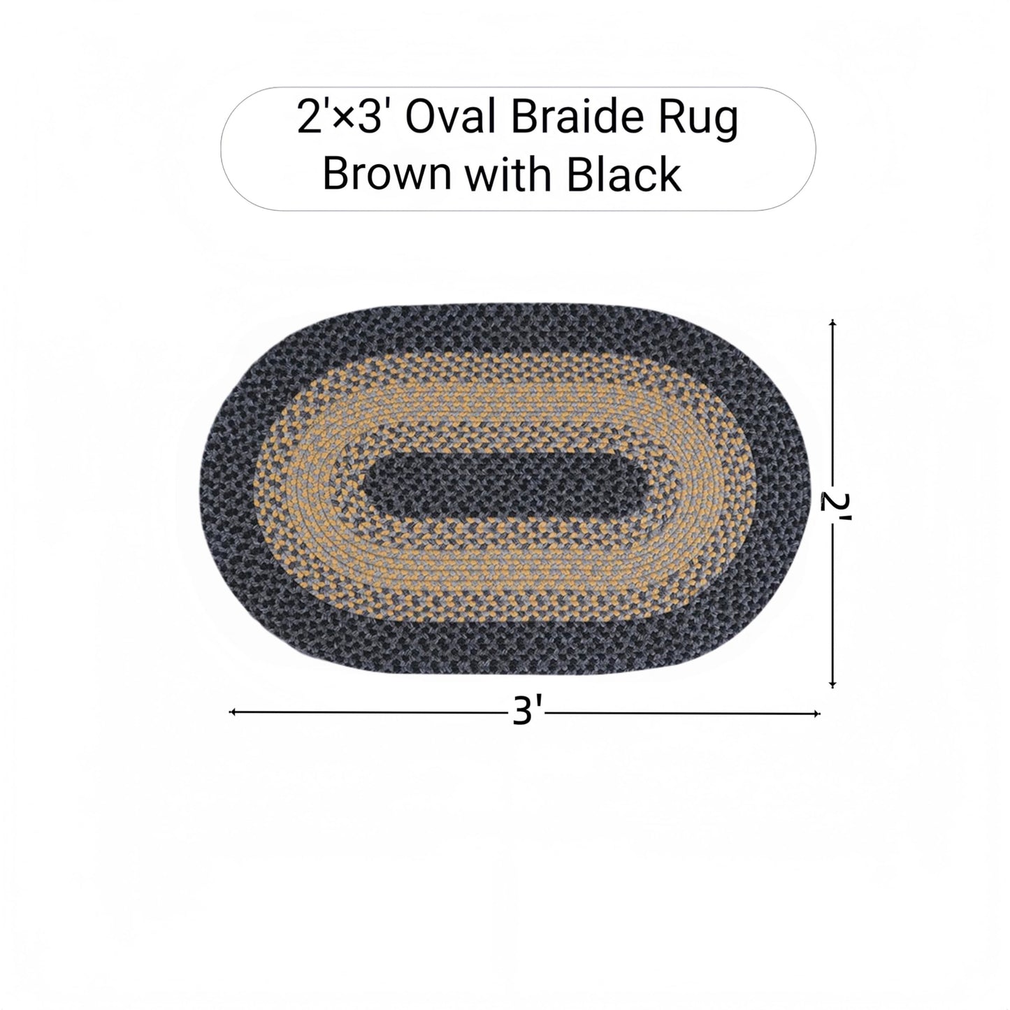 RCTJHOME 2x3 Oval Braided Entryway Rug, Farmhouse Kitchen and Floor Mat for Indoor/Outdoor Use, Door Mat with Anti-Slip Pads for High Traffic Areas, Rope Rug Without Rubber, Brown with Black
