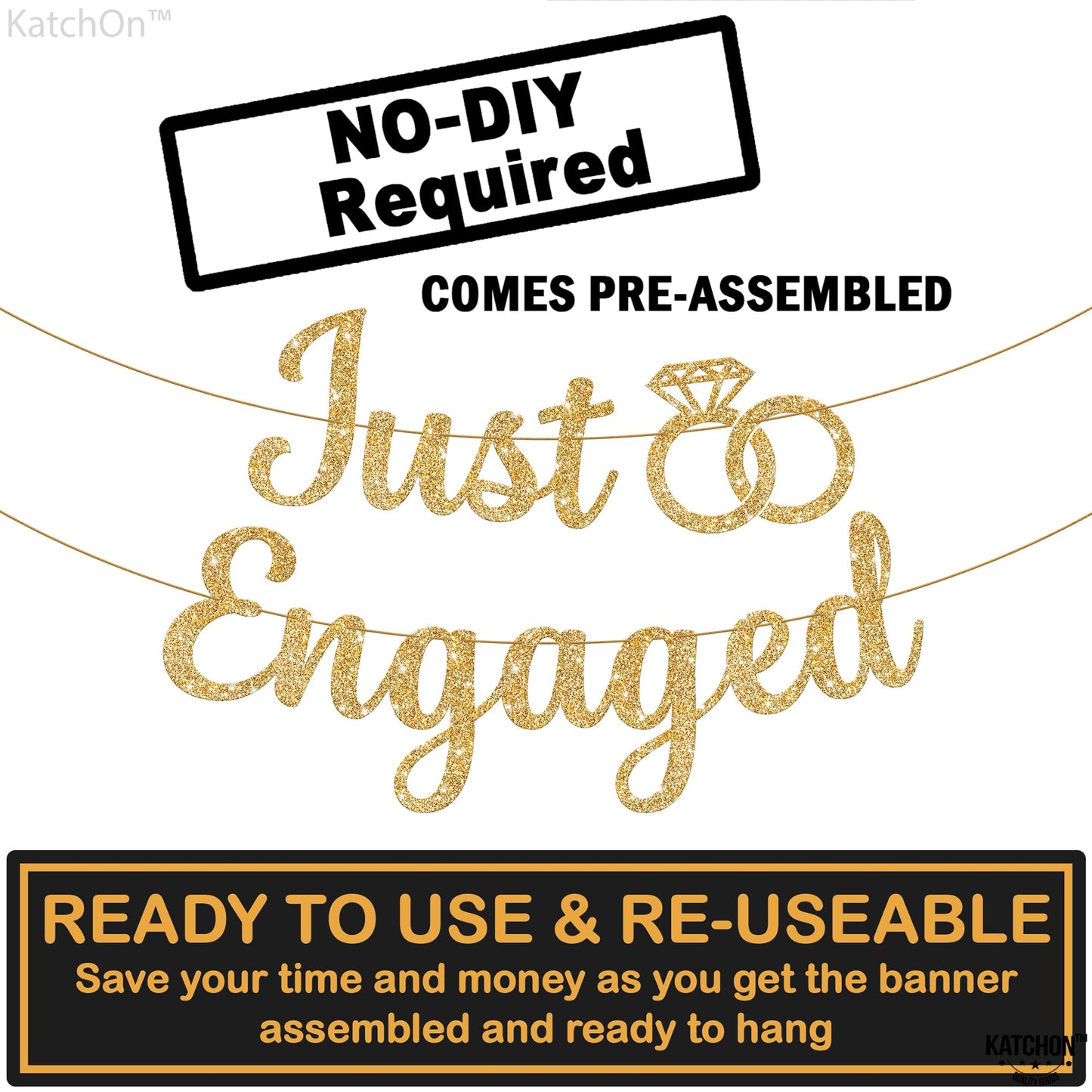 KatchOn, Glitter Gold Just Engaged Banner - 10 Feet, No DIY | Engagement Banner for Just Engaged Decorations | Engagement Party Decorations | Just Engaged Decorations