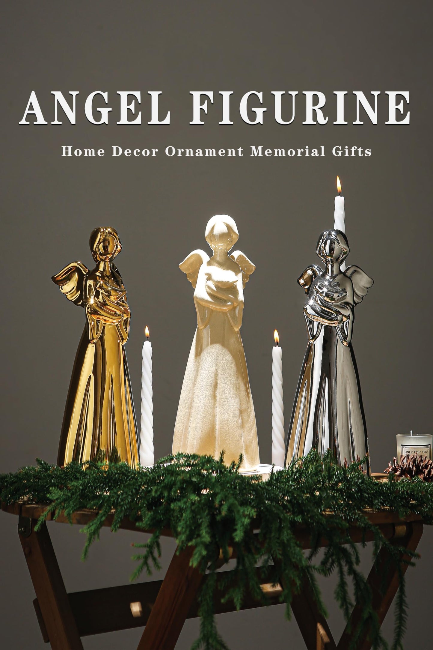SURE YUESI for Mom from Daughter Son Kids- Statue Sculptures 13.8 Inch Ceramic Angel Figurine, Home Decor for Bedroom, Bathroom, Entryway, Bookshelf, Fireplace, TV Stand, Console Table- Silver