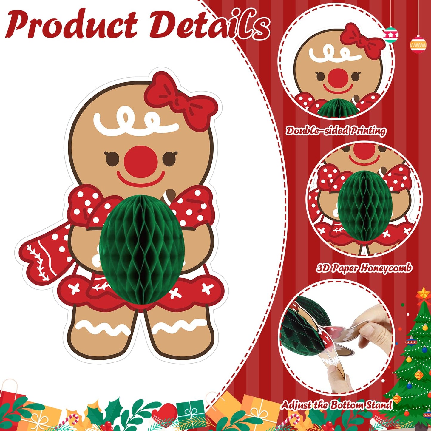 NatNarr 12PCS Christmas Table Centerpieces Gingerbread Christmas Decorations Honeycomb Centerpieces Xmas Party Decorations Snowman Table Toppers for Winter Holiday Party Supplies