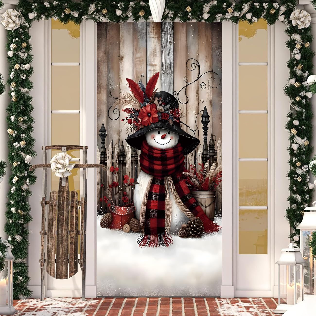 Irisbell Christmas Door Cover with Elastic,35'' x 83'' Stretchy Cloth Front Door Cover Decoration Christmas Party Banner Supplies for Indoor Outdoor (Pattern 1)