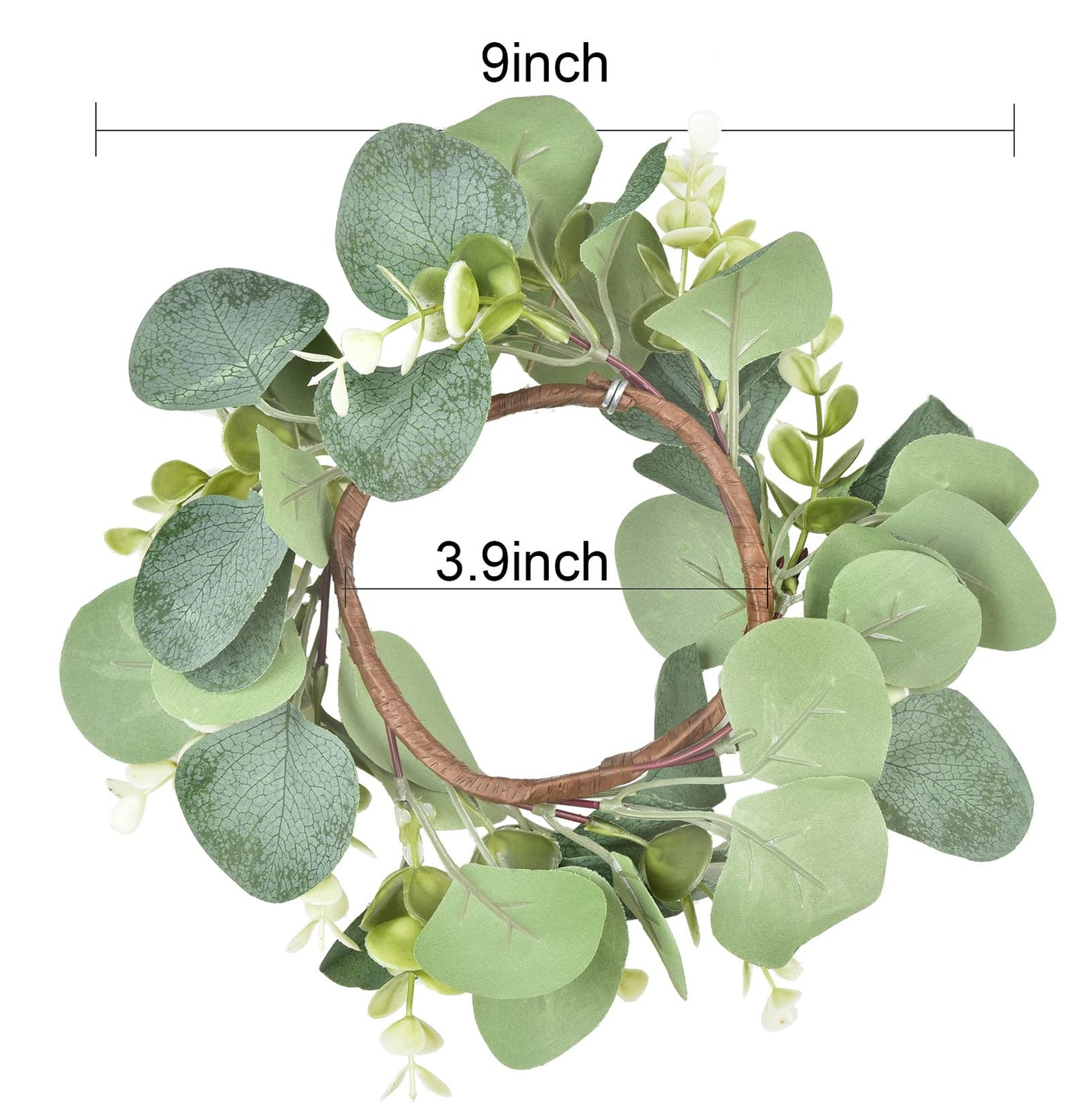 LSKYTOP Eucalyptus Faux Kitchen Cabinet Artificial Greenery Farmhouse Wreath for Door Wall Window Decor, 9Inch