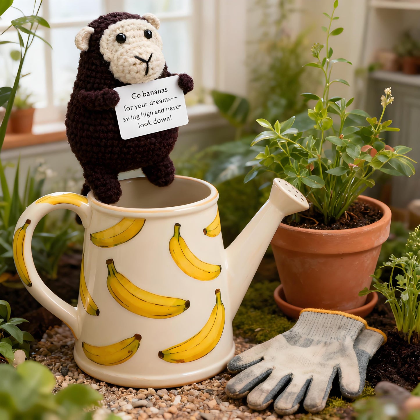 Solarfun Handmade Crochet Gorilla - Amigurumi Knitted Yarn Art with Inspirational Card, Eco-Friendly Handmade Gift for Home Office Decor,Teacher Appreciation & Coworker Gifts
