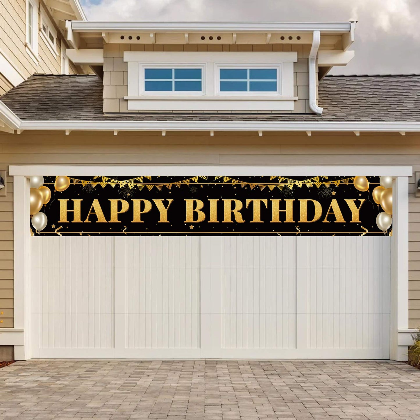 Black Gold Birthday Banner for Happy 1st to 100th - Boys, Girls, Men & Women - Reusable Decorations - Indoor Outdoor Party Supplies - 9.8x1.6 FT