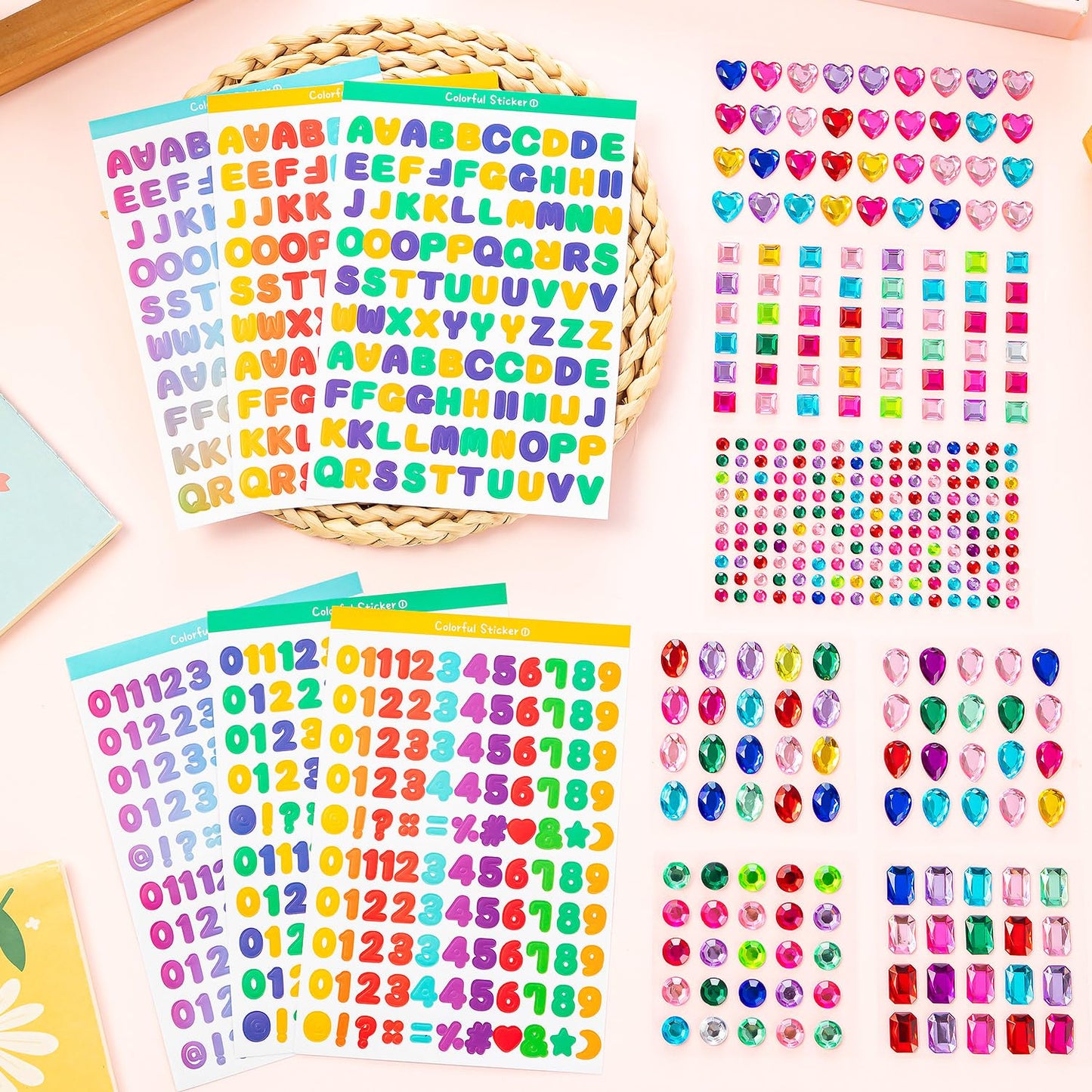 MGZTTHW Gold Paper Crown Set for Kids, DIY Crown Kit with Jewels Gem Number Letter Stickers for Birthday Party Decor and Craft Projects, 15 Pcs Adjustable Crown Hats in 5 Styles