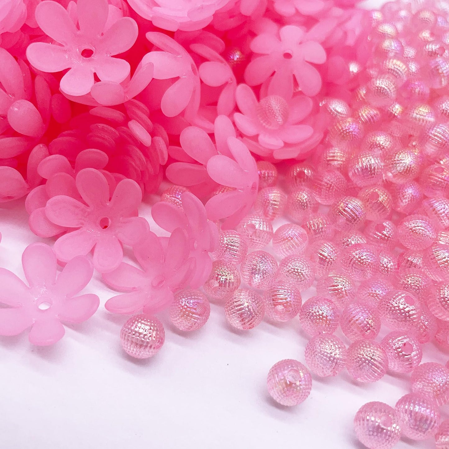 Crystal Artificial Flower Bouquet Material Set, Including 300 Acrylic Petals, 300 Beads, and 50 Iron Wires, Used for DIY Bouquets for Home Garden, Party, and Wedding Decoration (Pink)
