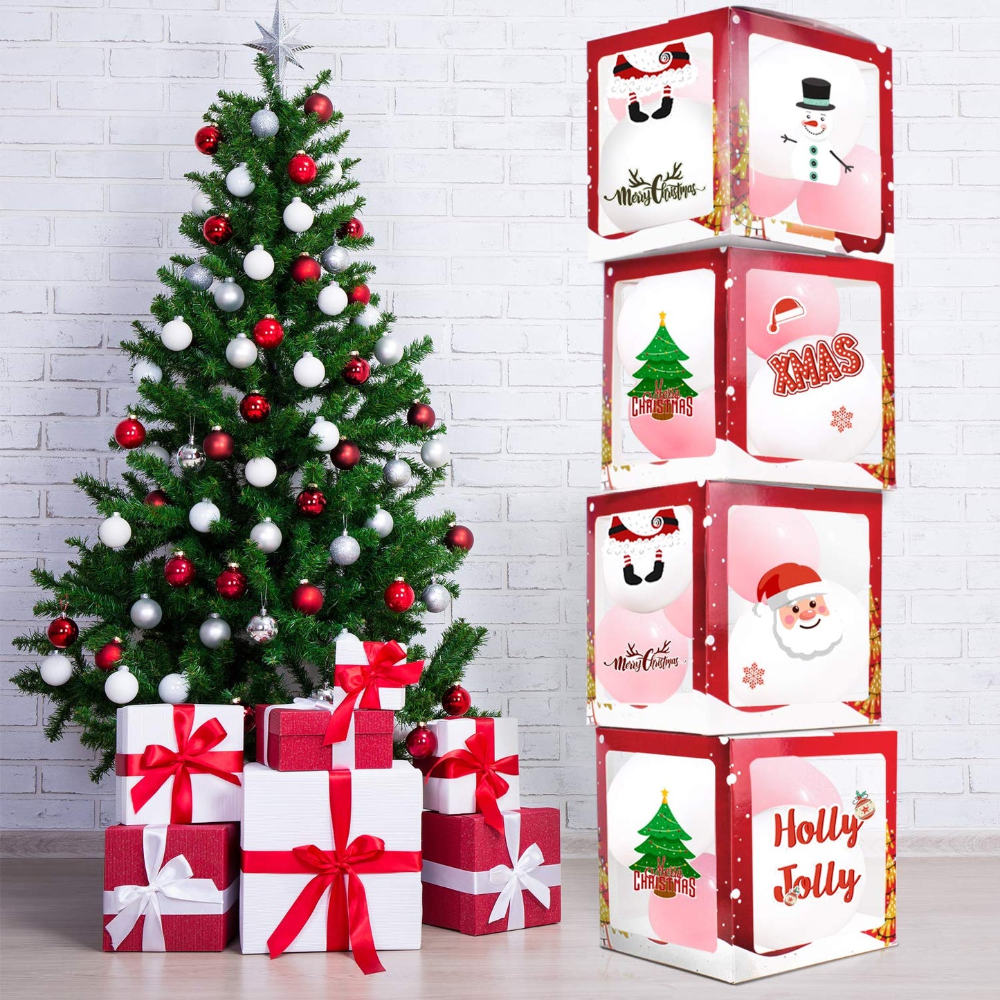 LINGTEER 4Pcs Merry Christmas Balloon Boxes Party Decorations - Perfect for Christmas New Year Holiday Fun Quick Party Decorations Gift Sign.