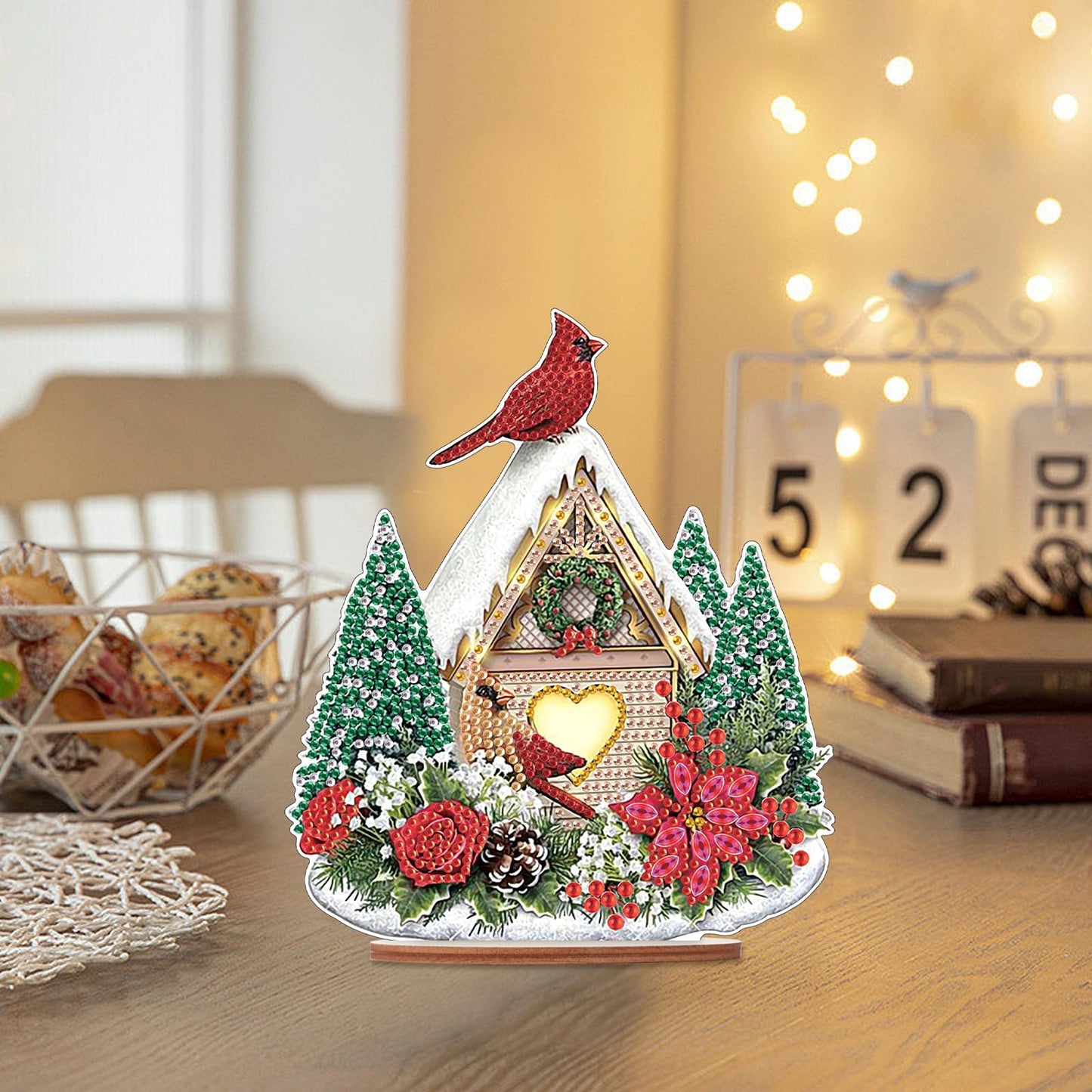MVVMTOP Diamond Art Painting Tabletop Decoration, DIY Christmas Bird's Nest 5D Special Shaped Artificial Diamond Christmas Decorations by Number Mosaic Arts Crafts for Home Office Tabletop Decor Gift