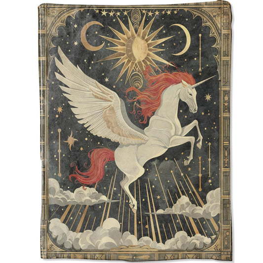 Unicorn Pegasus Blanket 50x60 in Birthday Gifts, Mythical Celestial Sun Moon Throw Blankets for Home Traveling Camping Car Decor, Comfort Fluffy Warm Throws, for Boys Kids Fantasy Lovers