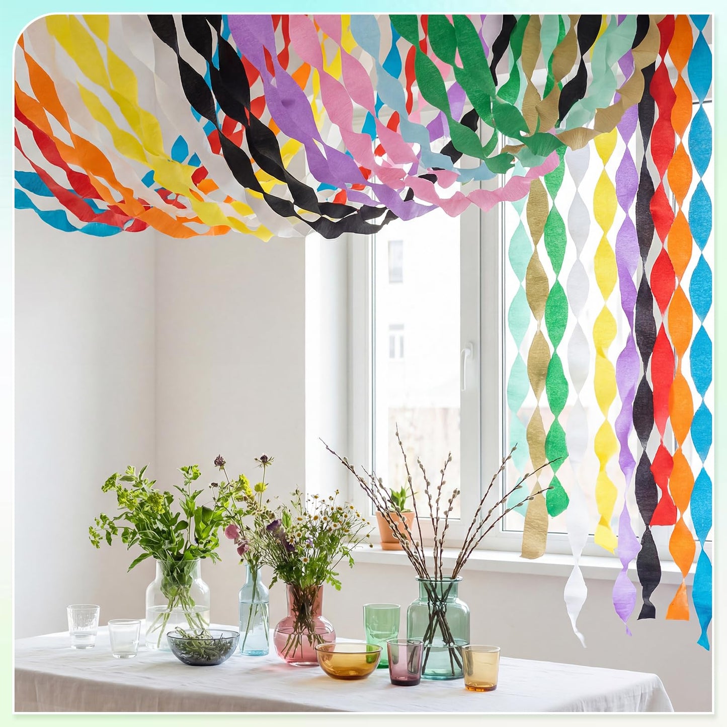 Party Crepe Paper Streamers 12 Rolls 984ft, Rainbow Streamers Party Decorations for Birthday Wedding Mother's Day Graduation Baby Shower Decor, 1.77 Inch x 82 Ft/Roll