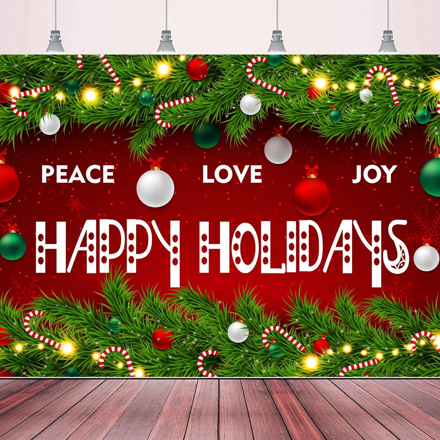 Happy Holidays Celebrate Backdrop Banner Peace Love Joy Happy Holidays Wall Hanging Decor Red Glittering Xmas Winter Holiday Party Photo Photography Prop Booth Background 70.9x47.2in-BECKTEN