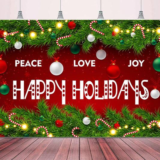 Happy Holidays Celebrate Backdrop Banner Peace Love Joy Happy Holidays Wall Hanging Decor Red Glittering Xmas Winter Holiday Party Photo Photography Prop Booth Background 70.9x47.2in-BECKTEN
