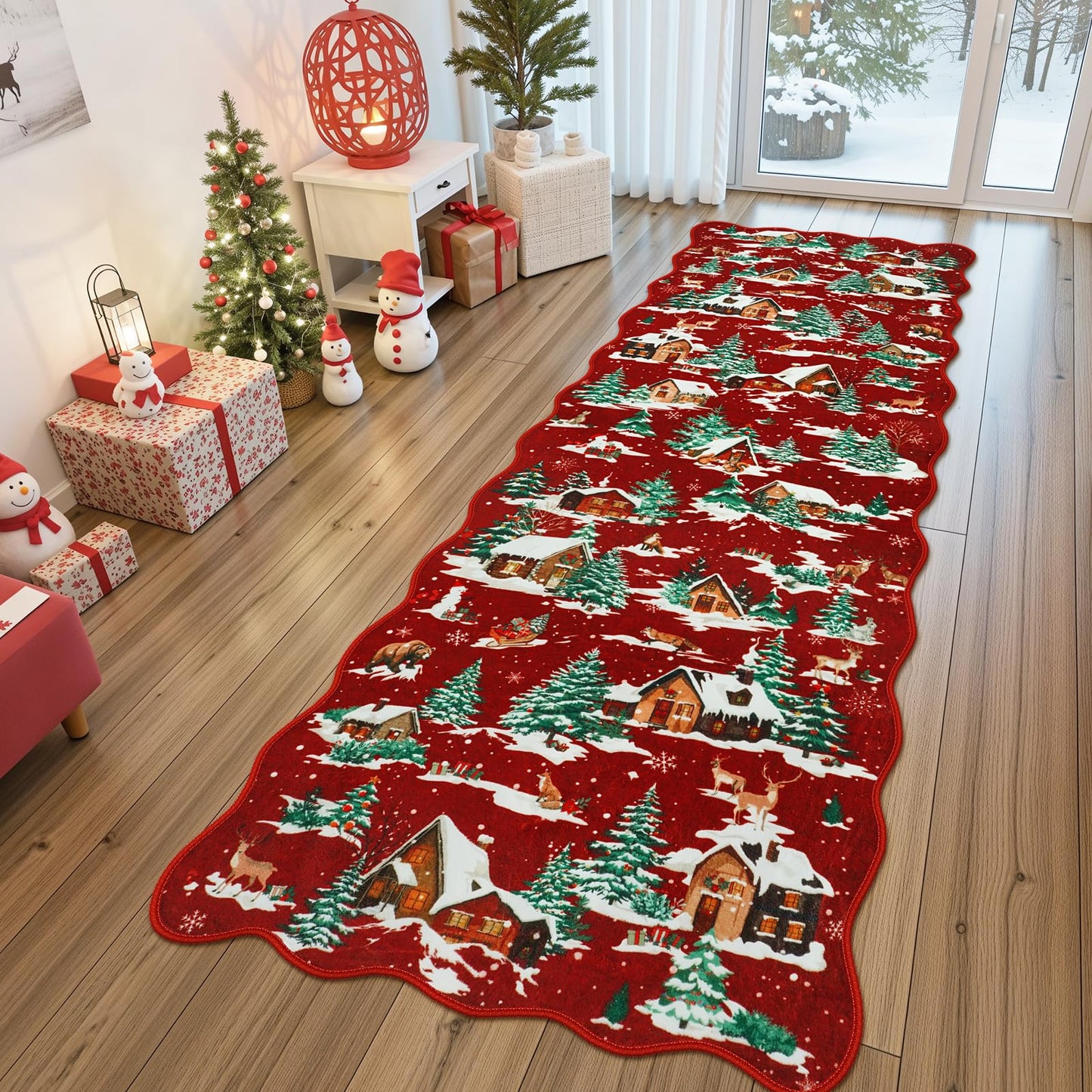 LIVEBOX Christmas Runner Rug Runners for Hallways, 2x6 Red Washable Kitchen Rugs Non Slip, Xmas Christmas Tree Rug for Entryway, Runner Carpet Kitchen mat for Bathroom Bedroom Laundry Holiday Decor