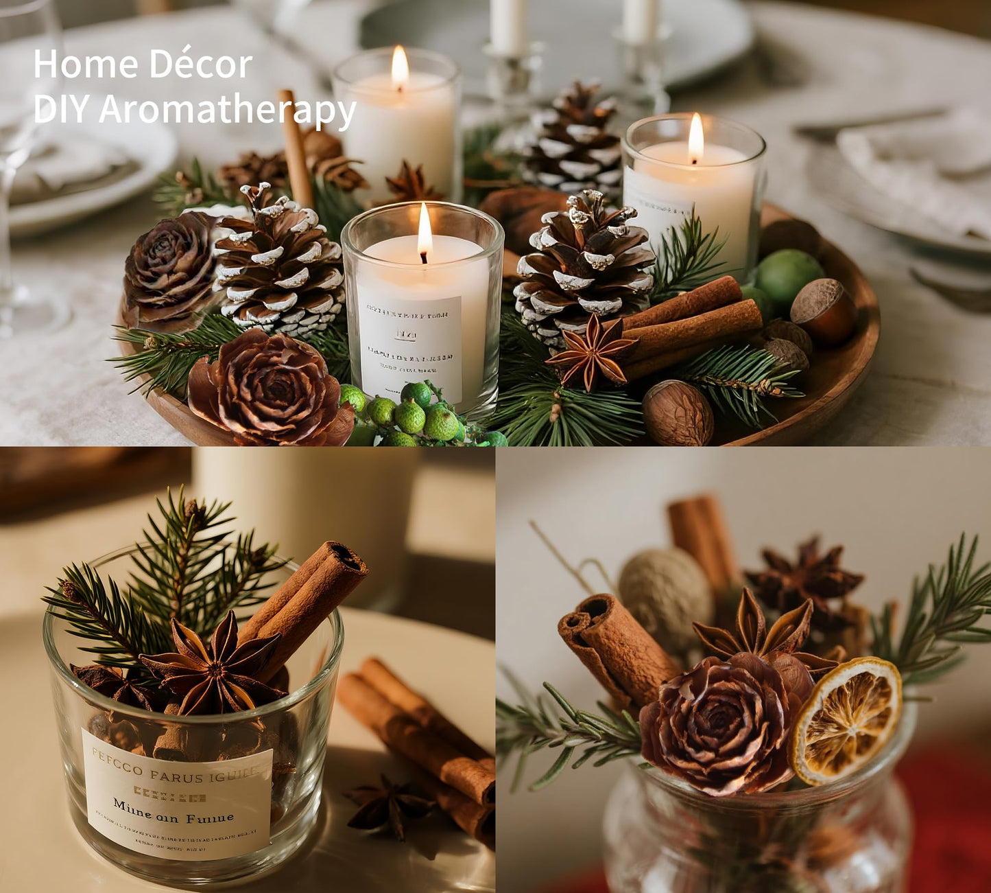 DIY Natural Dried Flower Kit - Bulk Dried Plants, Pine Cones, Scented Lemon Slices, Cinnamon Sticks Wood Roses & Mini Pinecones for Home Décor, Christmas Decoration (Green)