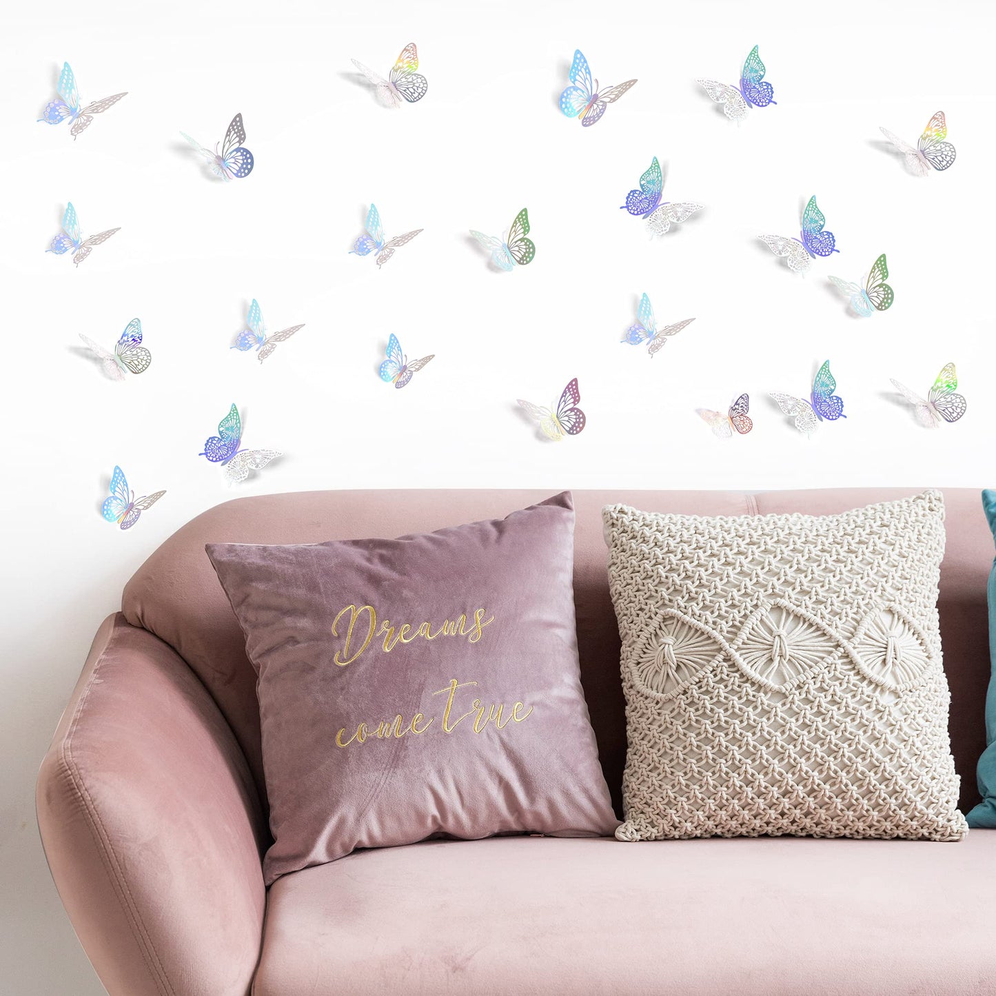 SAOROPEB 3D Butterfly Wall Decor - 48 Pcs, 4 Styles, 3 Sizes - Removable Stickers (Laser)