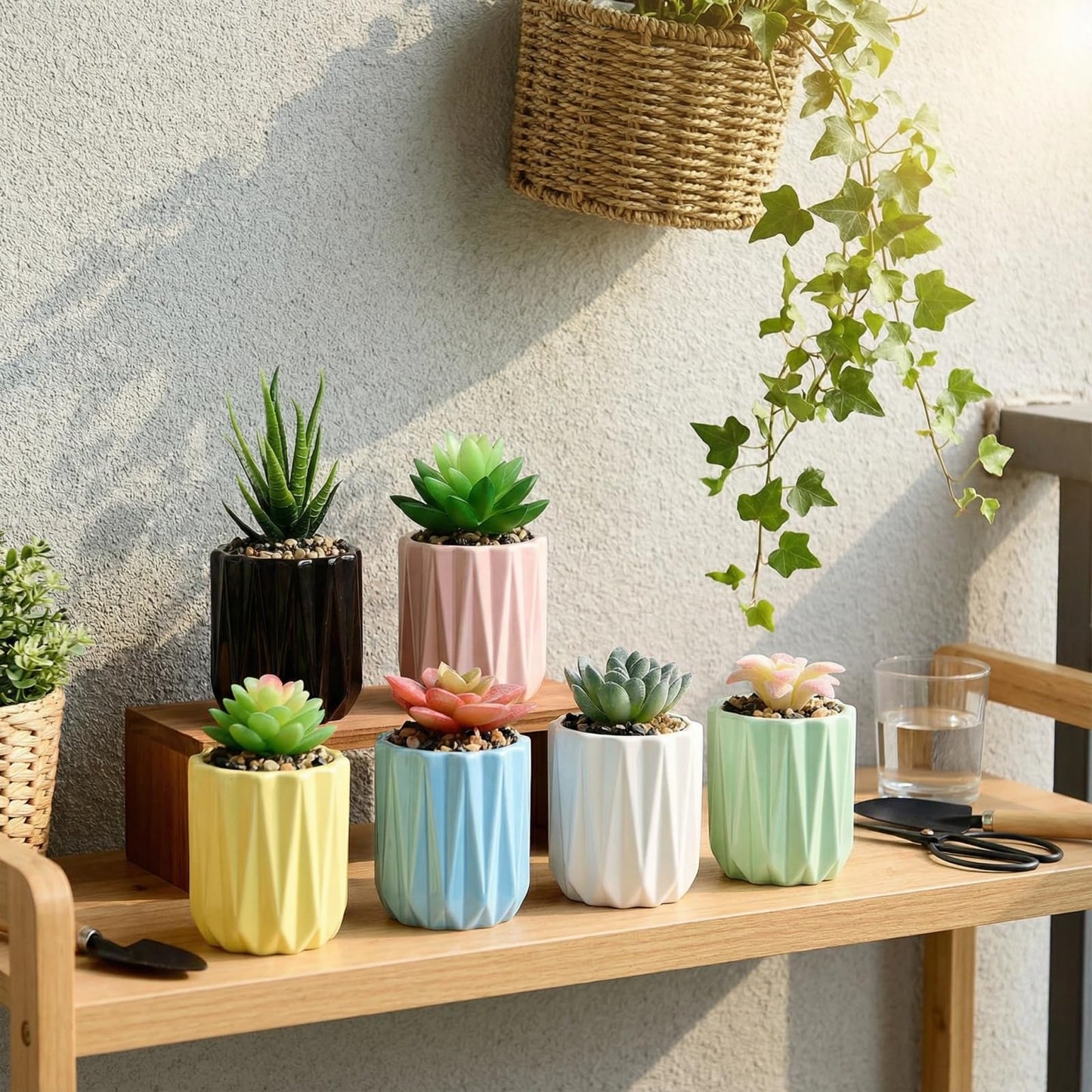 SUSOYAOCHEN Succulent Plant Pots Ceramic Plant Pots and Drainage Hole Bonsai Planter Small Flower Pots for Indoor Outdoor Use for Home Office Garden Decoration,Plants Not Included (White)