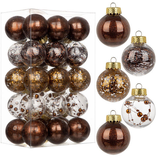 Briful 50mm/1.97" Shatterproof Clear Plastic Christmas Ball Ornaments Decorative Transparent Xmas Balls Baubles Set with Stuffed Delicate Decor Hanging Christmas Tree Ornaments(24 Counts, Brown)