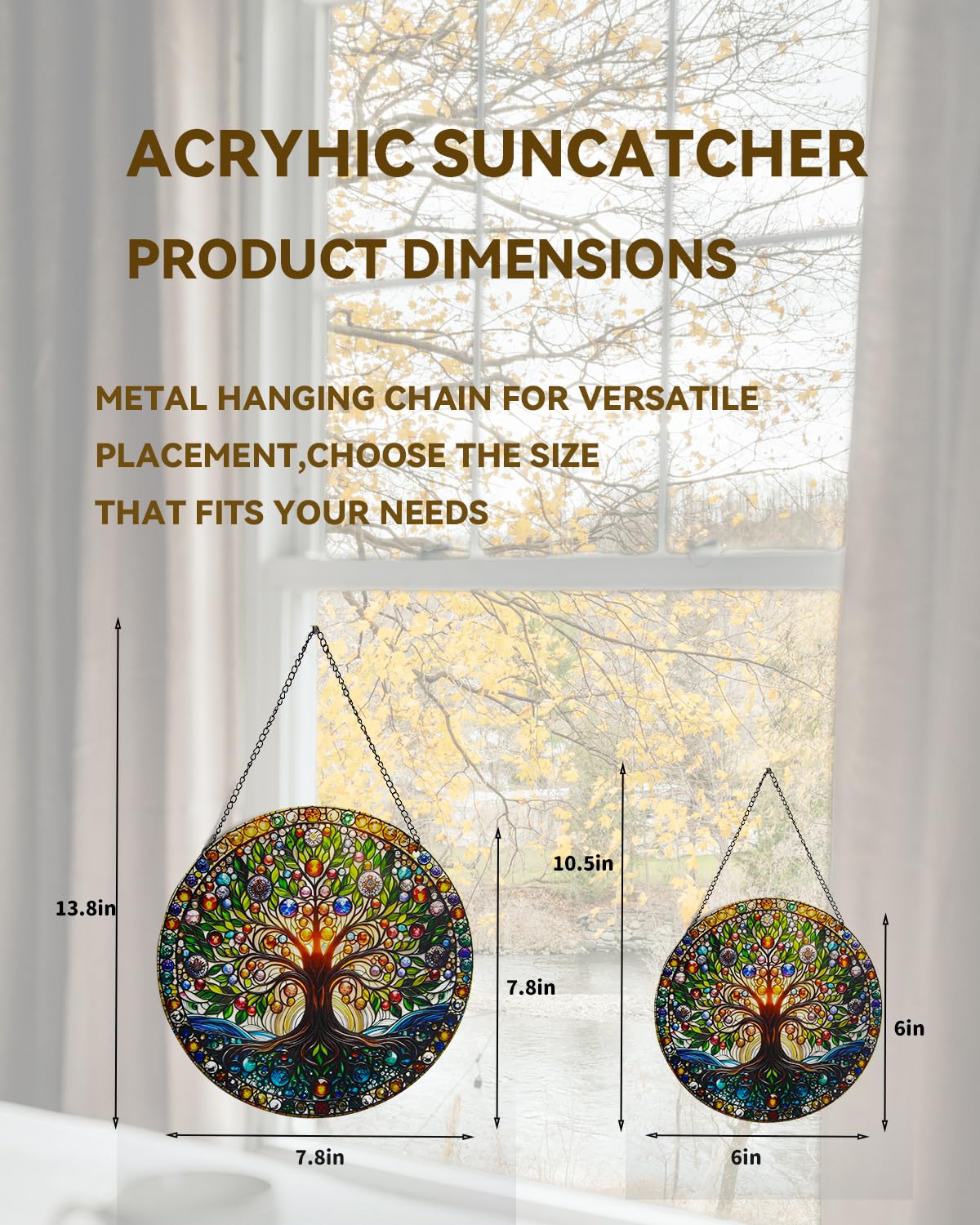 Stained Acrylic Window Handing-Life Tree Suncatcher for Window Doors,Home Decoration,Christmas,Thanksgiving Day,Mother's Day Birthday Gift for Women,Men,and Mom(7.8In)
