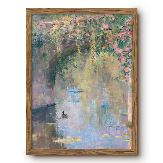 Framed Monet Canvas Wall Art, Vintage Floral Pictures Landscape Wall Decor, Rustic Pastoral Watercolor Oil Painting, Nature Prints Decor for Living Room Bedroom Bathroom – 12x16in