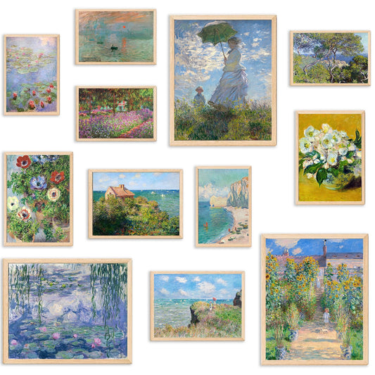 KBKBART Claude Monet Eclectic Wall Art, Monet Prints for Wall Decor, Eclectic Home Decor Canvas Impressionist Painting, Monet Water Lilies Exhibition Poster for Room Aesthetic, Classic Monet Gallery Art Prints Maximalist Decor - UNFRAMED