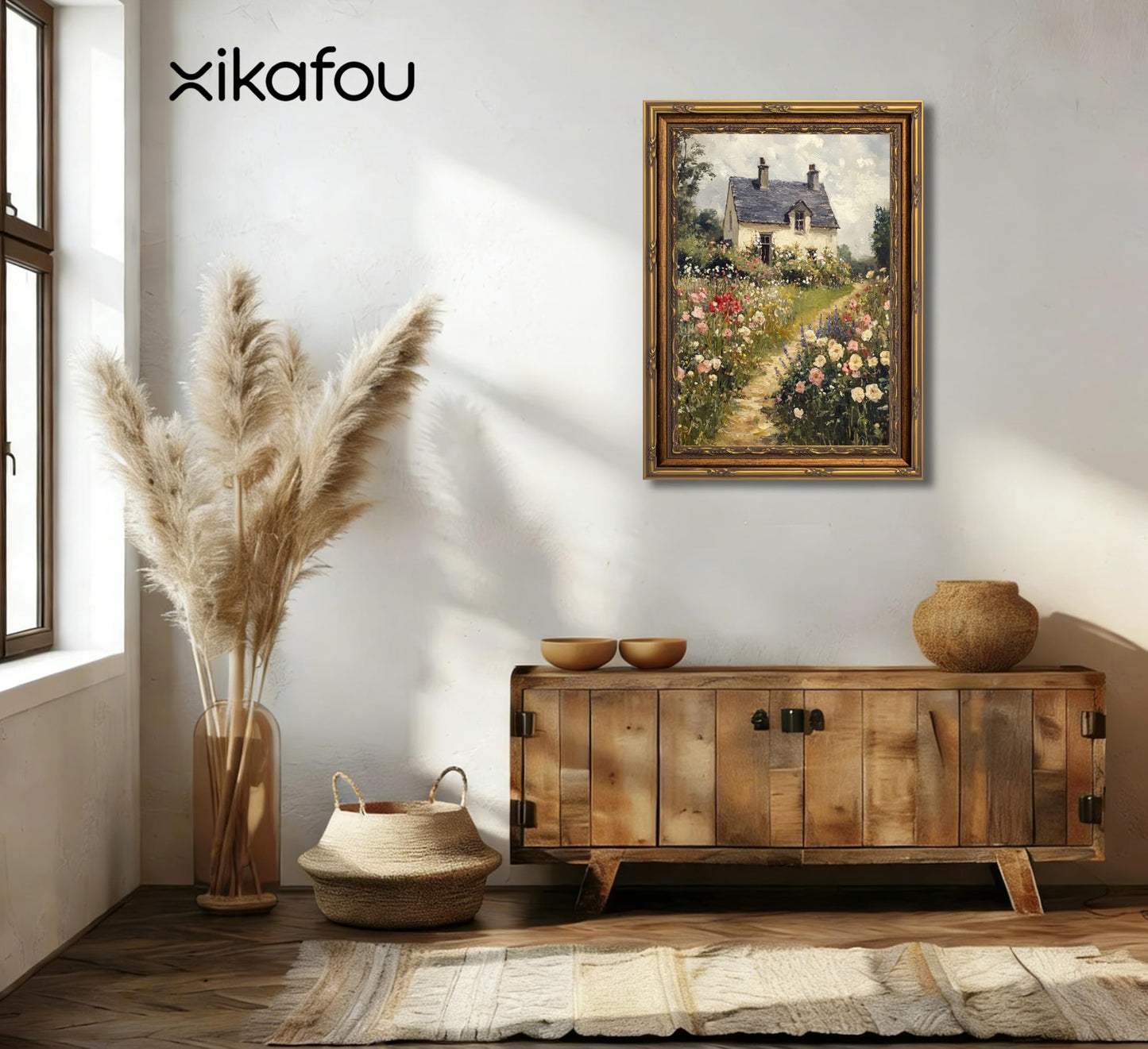 3D Textured Canvas Wall Art Vintage Carved Gold Frame Vintage Country Farmhouse Wildflower Nature Floral Relief Poster Print Artwork for Bedroom, Bathroom, Living Room Office Home Decor
