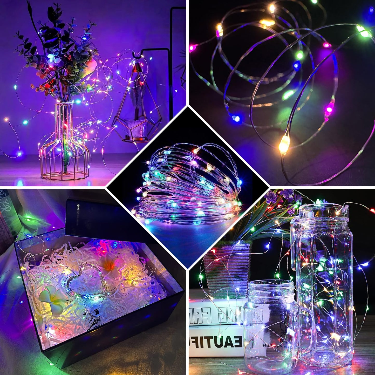 chzk 12 Pack Fairy Lights 7Ft 20 LED Twinkle String Lights 3 Modes Battery Operated Waterproof Firefly Starry for Mason Jar Party Wedding Easter Valentines Day Table Centerpieces,Multicolor-Pastel