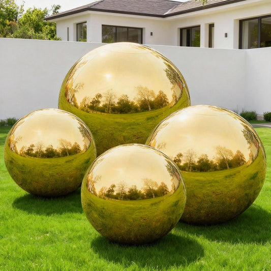Gold Inflatable Mirror Ball 4pcs - Reusable Holiday Outdoor Balls Include Electric Pump, Reflective Hanging Big Mirror Ball Decor Bubble for Large Event Decoration, Party, Wedding