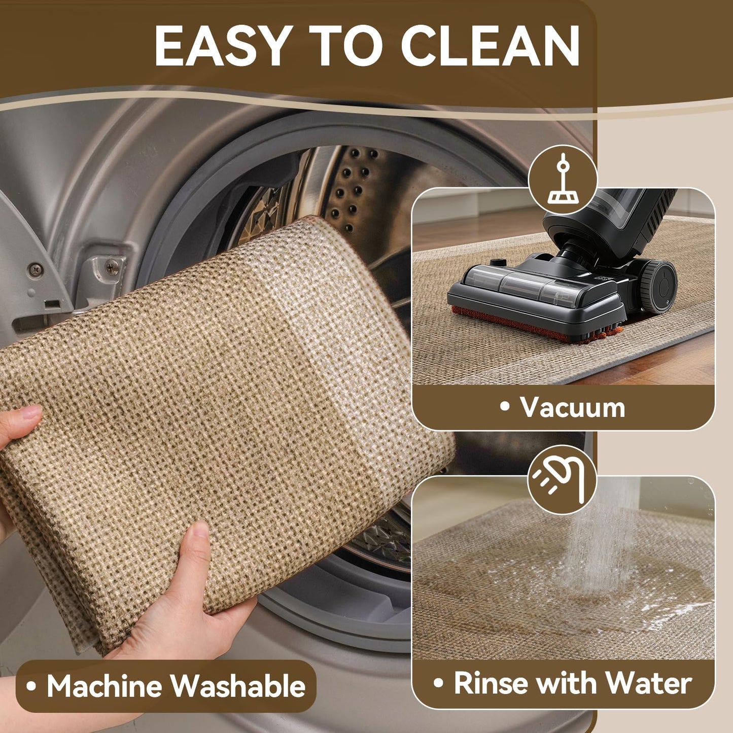 Quqei Kitchen Mat Non Slip, Washable Kitchen Rugs, Absorbent Kitchen Mats for Floor, Rubber Backing Soft Standing Floor Mat Runner Rug for Front of Sink, Easy to Clean and Maintain, Brown 17"x30"