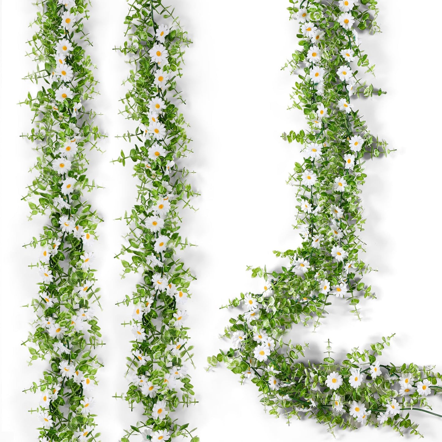 Norme 2 Pcs 6 Ft Artificial Daisy Garland with 100 Fake Flowers Hanging Vine Spring Garland Floral for Decorating Wedding Baby Shower Summer Window Mantle Staircase Farmhouse Table Centerpiece(White)