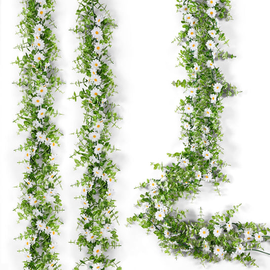 Norme 2 Pcs 6 Ft Artificial Daisy Garland with 100 Fake Flowers Hanging Vine Spring Garland Floral for Decorating Wedding Baby Shower Summer Window Mantle Staircase Farmhouse Table Centerpiece(White)