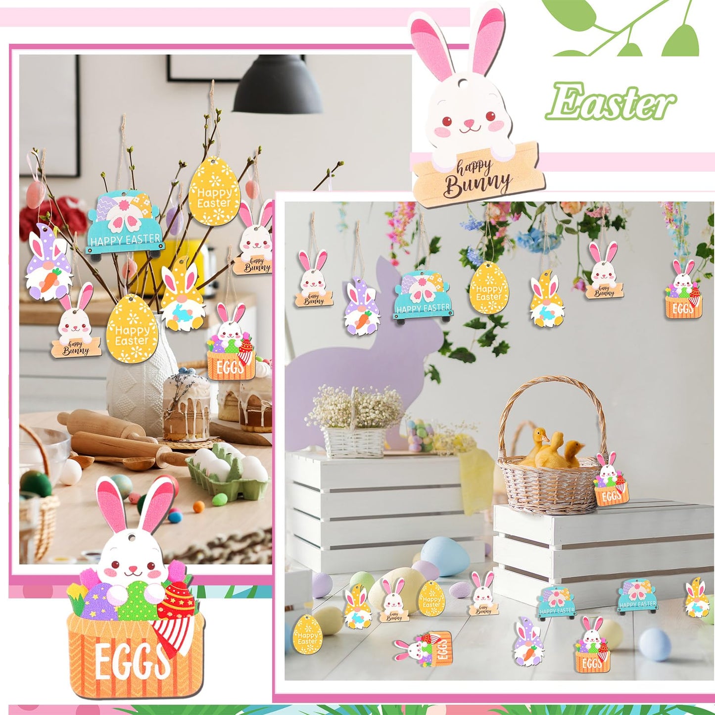 Jutom 108 Pcs Valentine's Day Wooden Tree Hanging Decorations St. Patrick's Day Easter Hanging Tree Ornament Bulk Holiday Wooden Decor for Seasonal Festive Party Favor Gift Supplies (Classic Style)