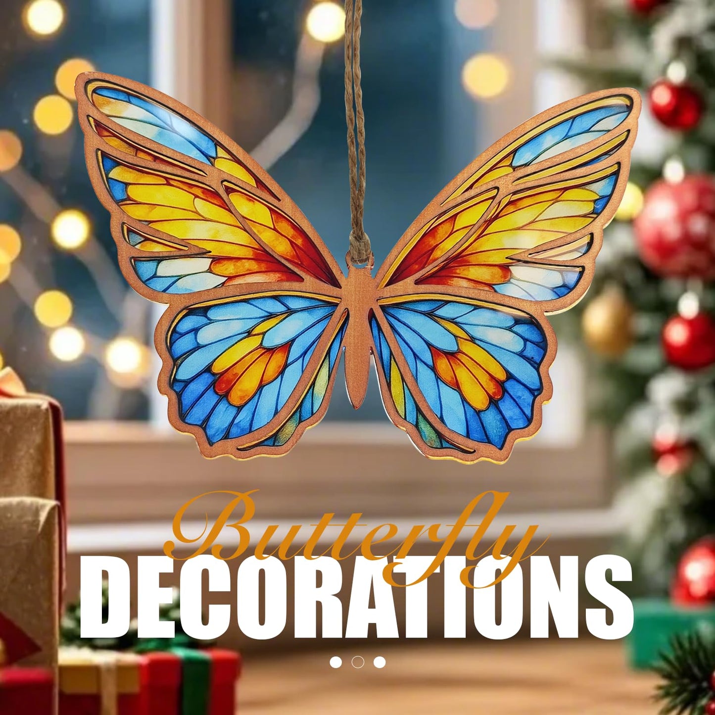 Butterfly Suncatcher - Stained Glass Acrylic Hanging Ornament for Window, Gift for Women, Butterfly Wall Decor for Home, Bedroom, Garden, Christmas Tree