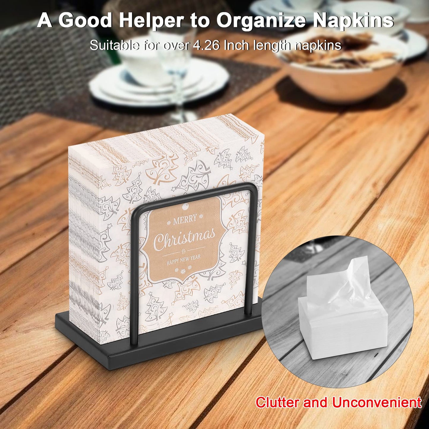 Livabber Napkin Holder, Metal Napkin Storage Modern Freestanding Tissue Paper Dispenser for Table Kitchen Countertop (Metal Base, Black)