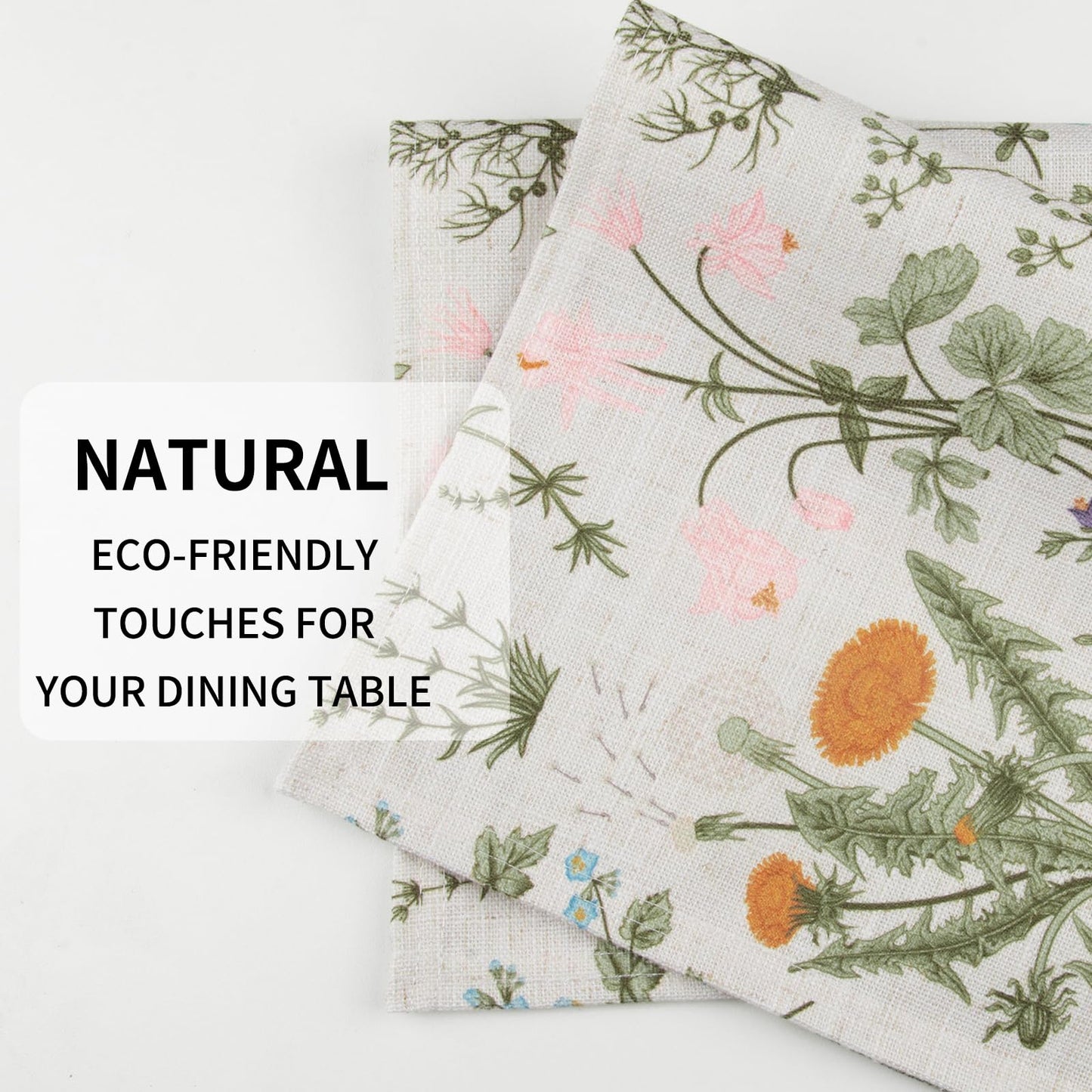 QiyI Boho Placemats Set of 4, 12x18 Inch Linen Fabric Floral Place Mats for Kitchen Dinning, Farmhouse Rustic Cloth Table Mats, Washable Placemat Botanical Party Table Décor, Wildflowers Herbs