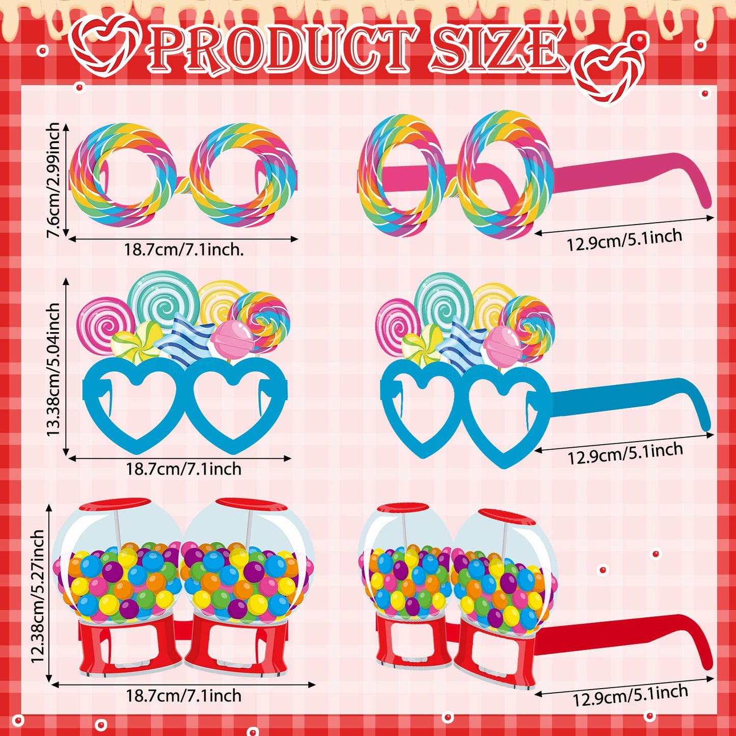 Pajean 36 Pcs Candy Party Decorations Candy Photo Booth Prop Christmas Eyeglasses Paper Glasses Frame Lollipop Themed Favor for Christmas Birthday Baby Shower Party Supplies