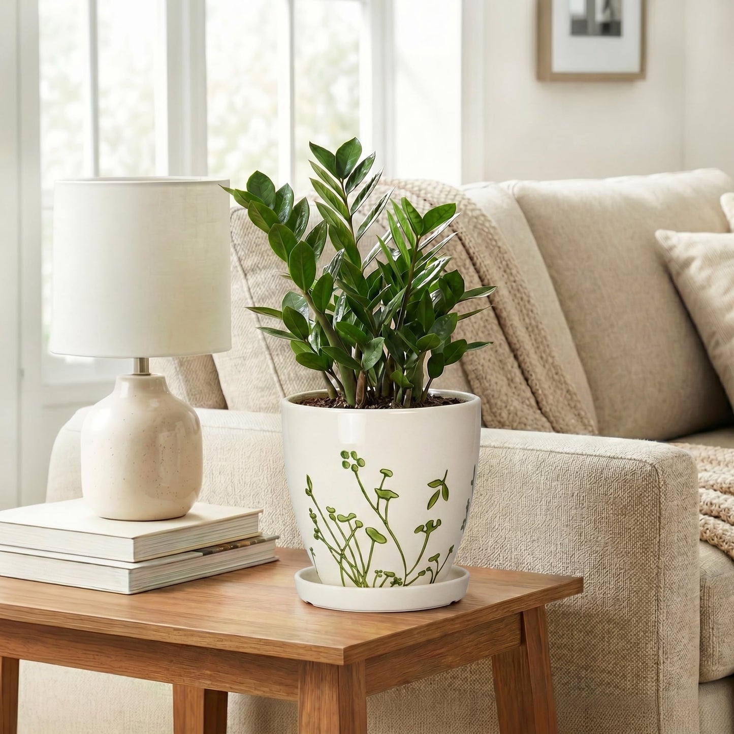 MPotTo 6 Inch Plant Pot - Ceramic Pots for Plants with Drainage Hole and Saucer, Ceramic Succulent Pots for Indoor Outdoor, Decorative Boho Planter, Housewarming Gifts, Garden Room Home Decor, White