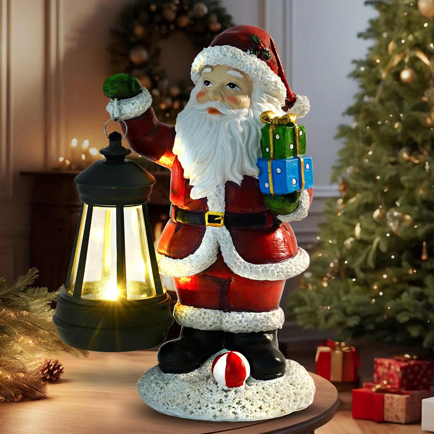 Christmas Decorations Santa Claus Decor Christmas Statues Standing Figurines Indoor Ornaments 2025 with Lantern Light for Home Table Centerpieces Mantel Bedroom Window Yard Porch Lawn,Santa Claus