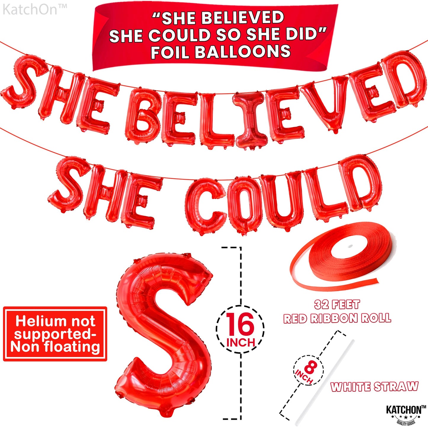 Red She Believed She Could So She Did Balloons - 16 Inch | Congrats Balloon for Congratulations Decorations | Graduation Balloon for Graduation Decorations 2026, Congrats Grad Decorations, KatchOn